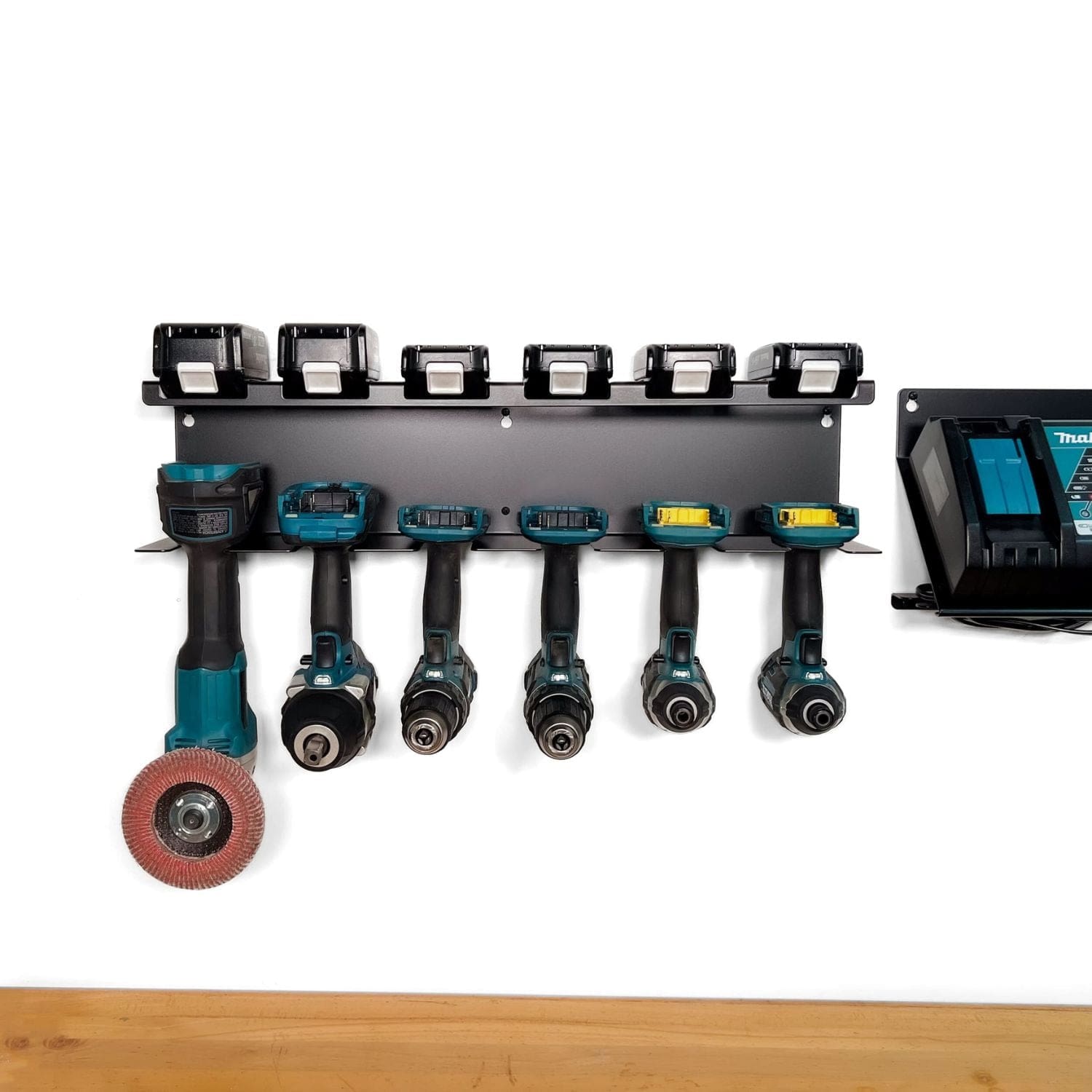 Bold MFG & Supply Tool Organization 6 Slot Shelf / Add Charger Mount Makita 18V Drill and Battery Shelf